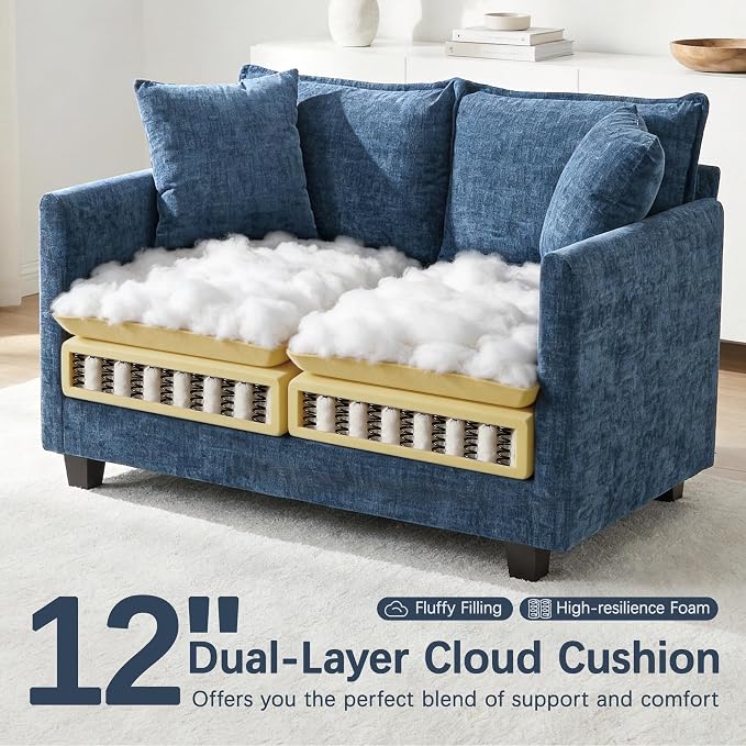 Loveseat Sofa with Ottoman, Comfy Chenille Small Couch - Image 3