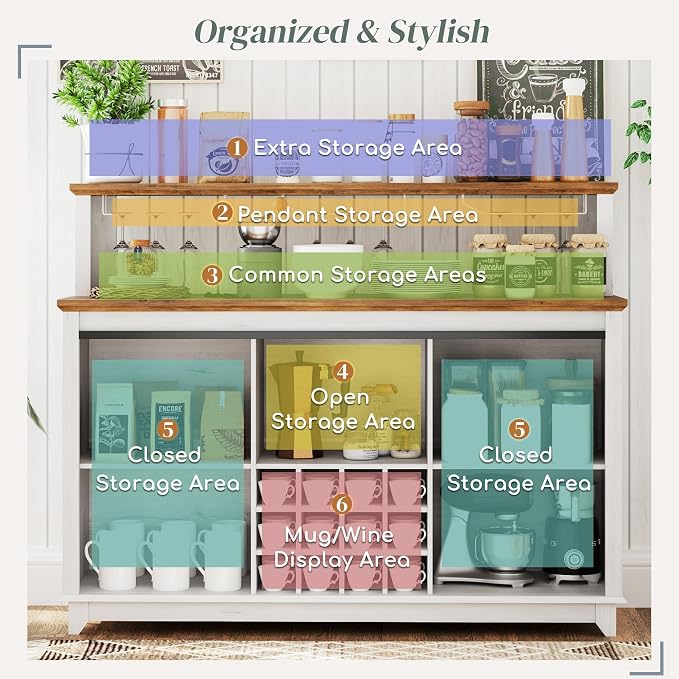 HOMCOM Farmhouse Coffee Bar Cabinet - Image 5