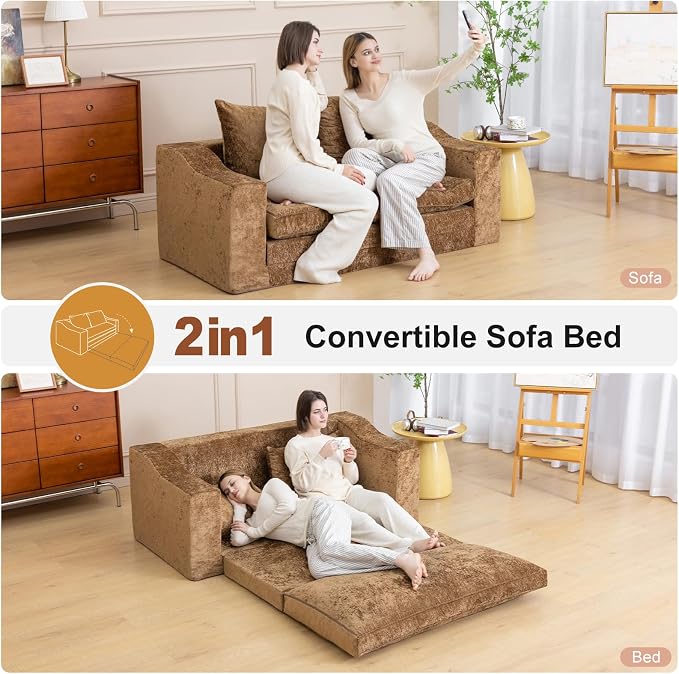 61" Convertible Sofa Bed Loveseat, Memory Foam Boneless Floor Couch - Image 4
