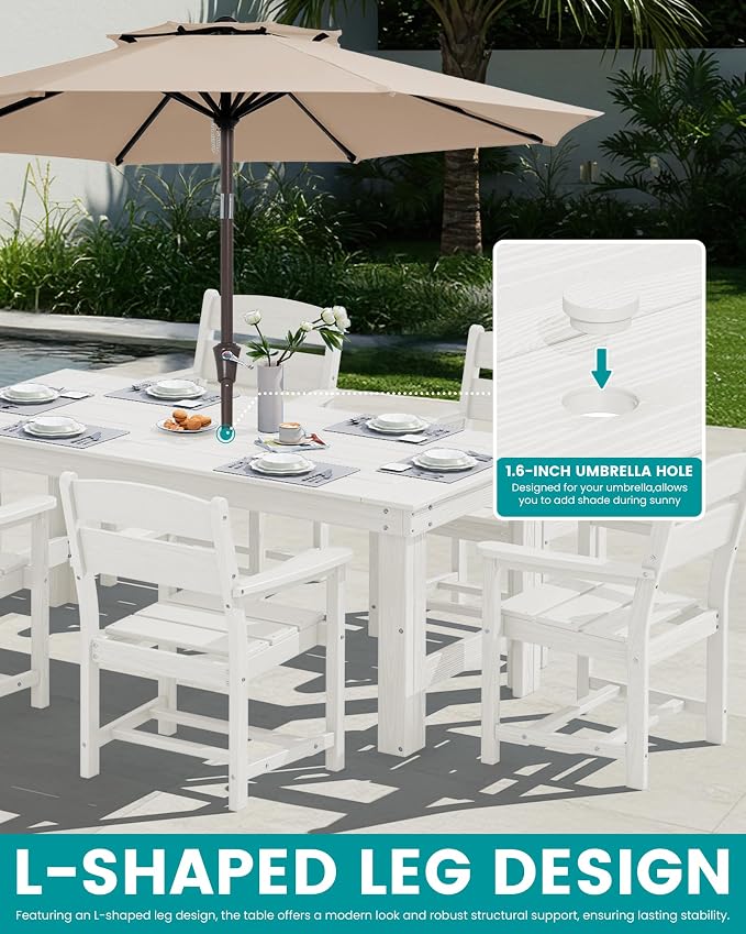 SERWALL Outdoor Dining Table Set, 67‘’ HDPE Patio Dining Set - Image 5