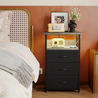 Fixwal Night Stand with Charging Station, LED Nightstand with Fabric Drawers - Image 8