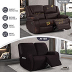 ANARACHON Leather Look Loveseat Recliner Cover, 6-Pieces Stretch Dual Recliner - Image 6