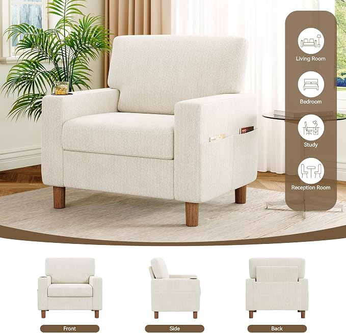 Mid Century Modern Accent Chair, Chenille Comfy Living Room Arm Chairs - Image 8