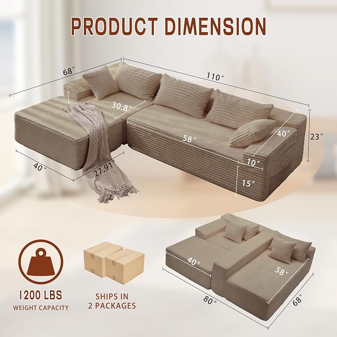 Korser 110" L-Shaped Modular Sectional Sofa - Image 2