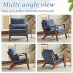 VINGLI Solid Wood Wide Armrests Accent Chair, Upholstered Mid Century Modern - Image 8