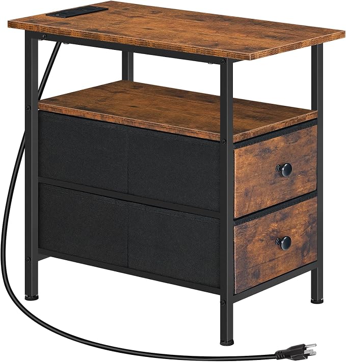HOOBRO End Table with Charging Station, Narrow Side Table, Nightstand with 2 by HOOBRO