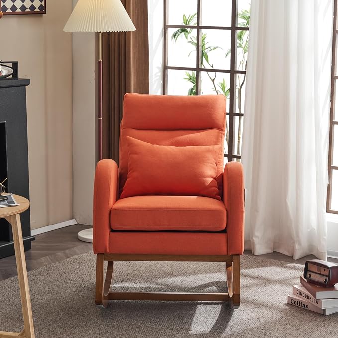 VINGLI Orange Linen Rocking Chair Nursery - Image 7