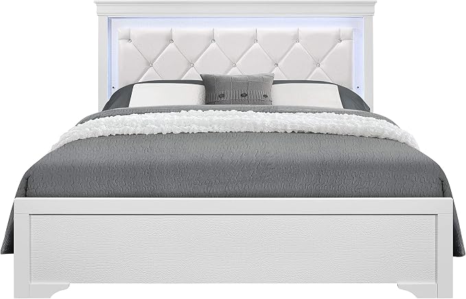 Overstock Global Furniture USA Pompei Metallic White Queen Bed w/LED Light - Image 4