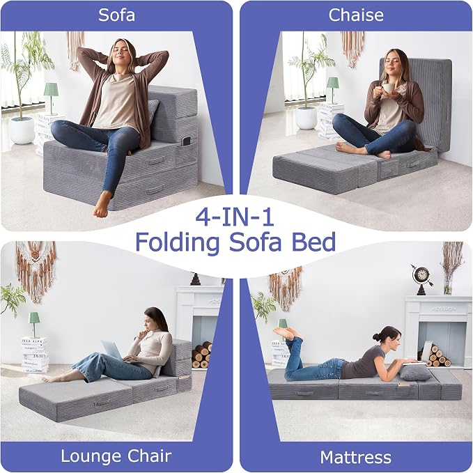 Folding Sofa Bed, 4 in 1 Convertible Sleeper Chair - Image 6
