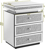 Modern Glam Glass Mirror Nightstand, 3-Drawer Luxury Mirrored Accent Table - Image 2