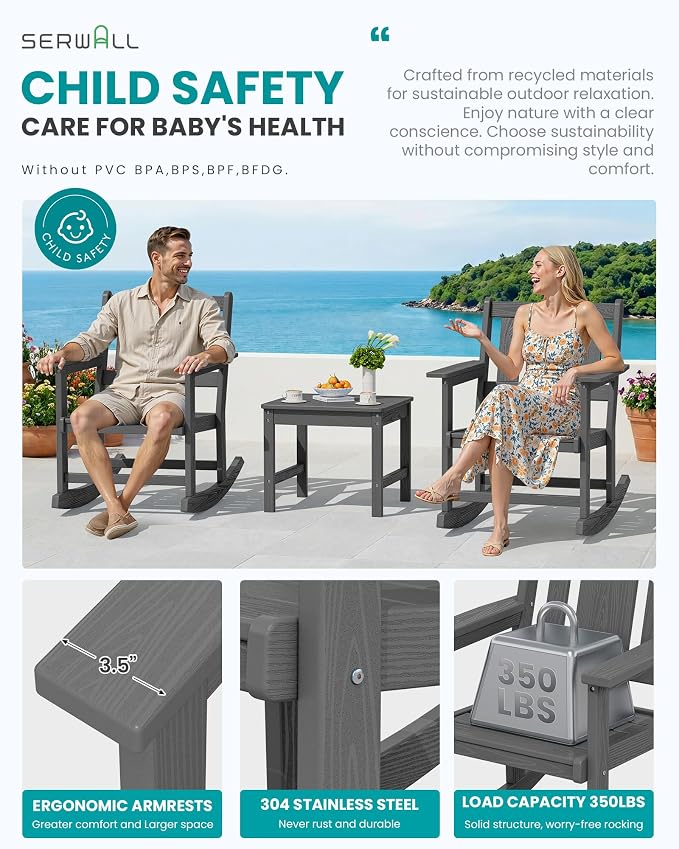 SERWALL Outdoor Rocking Chairs Set of 2 - Image 5