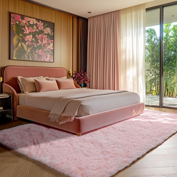 Pink 6x9 Area Rugs for Living Room Bedroom, Large Fluffy Bedside Throw Rug - Image 6