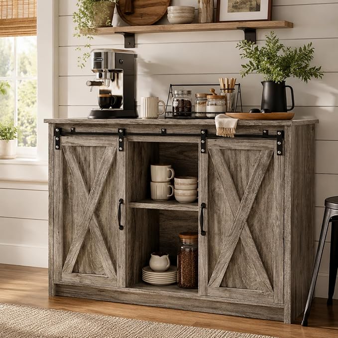 4 EVER WINNER 42" Farmhouse Coffee Bar, Buffet Cabinet by 4EVERWINNER