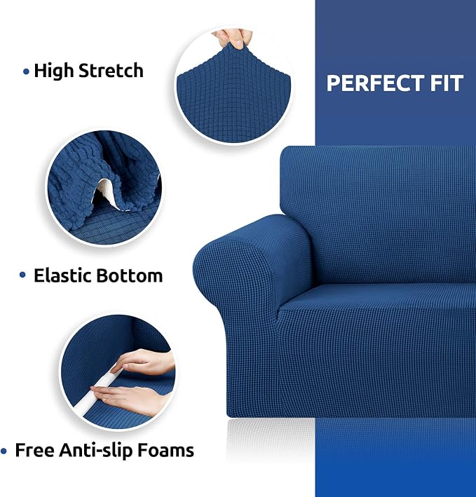 Stretch Couch Covers for Sofa, 3 Cushion Couch Slipcover, Classic Blue - Image 6