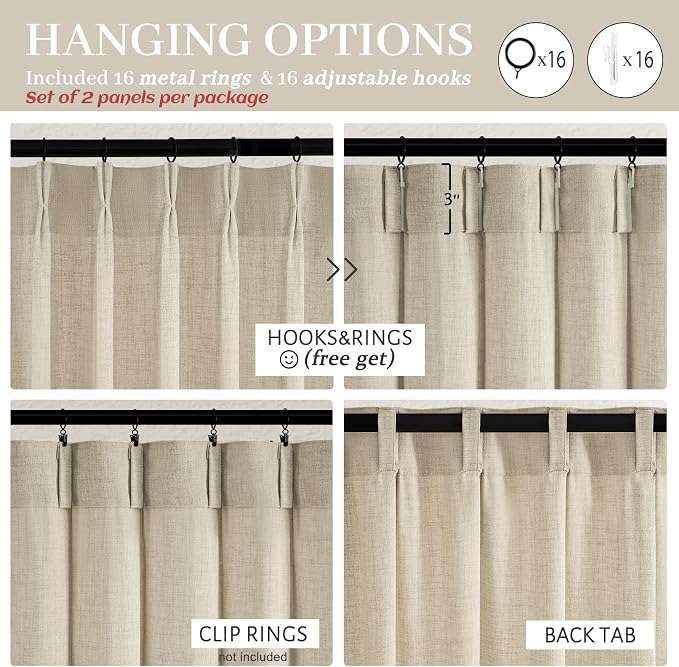 Warm Beige Light Filtering Curtains 63 Inches Long - Image 4