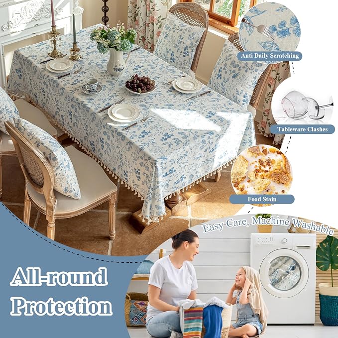 VClife Table Cloth Blue and White Table Cloth Rectangle Tablecloth Rustic - Image 5