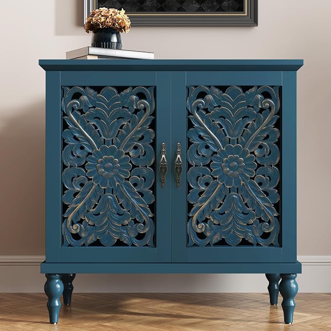 ARTPOWER Accent Cabinet with 2 Doors, Vintage Carved Wood Storage Cabinet by PowerofArtBetterforLife