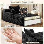 Boneless Chaise Lounge Couch Indoor, Oversized Corduroy Upholstered Sofa Bed - Image 3