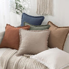 MIULEE Natural Linen Fringe Decorative Lumbar Throw Pillow Covers 12x20 | Set - Image 6