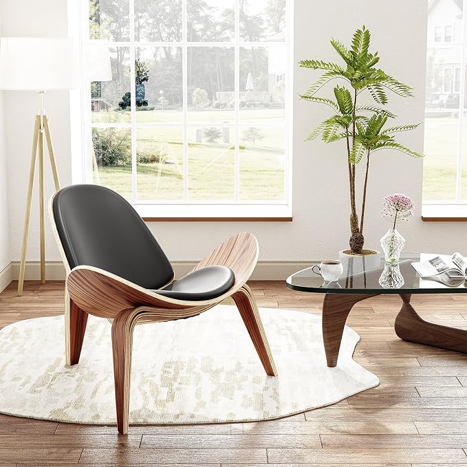 Modern Shell Lounge Accent Chairs, Faux Genuine Leather Mid Century Armless by OTDMEL