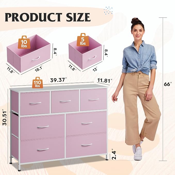 WLIVE 7 Drawer Dresser TV Stand, Entertainment Center, Media Console Table - Image 3