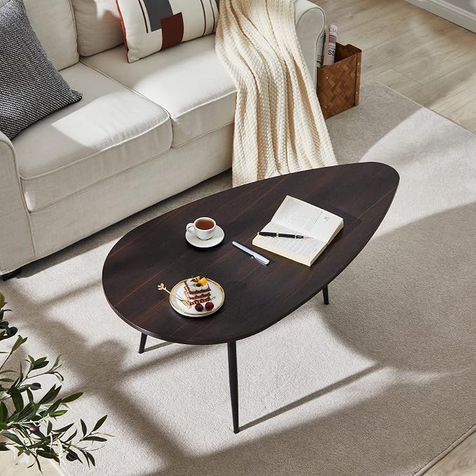 SAYGOER Oval Coffee Table Espresso Wood Mid Century Modern Coffee Tables Unique - Image 2