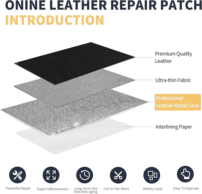 ONine Leather Repair Patch, Self-Adhesive Couch Patch, Car Seats Backpack - Image 3