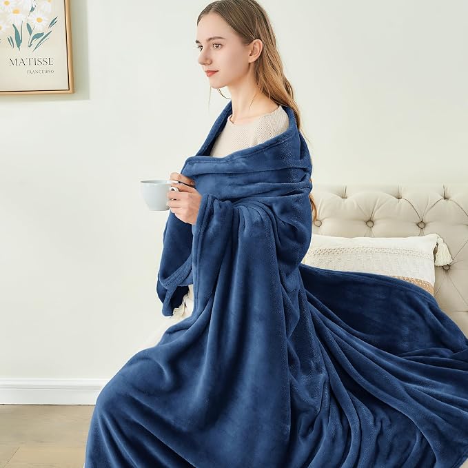 BEDELITE Fleece Blanket Soft Plush Queen Size Bed Blanket Navy 90"x90" | Ultra - Image 8