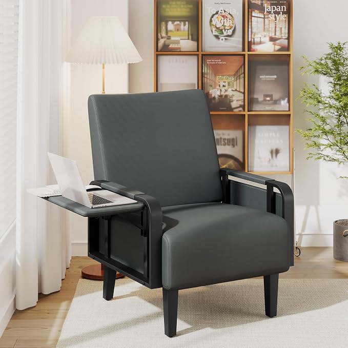 Andeworld Modern Grey Accent Chair, PU Leather Upholstered Armchair Side Chair - Image 5