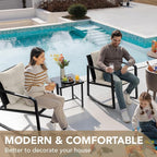Devoko 3 Piece Rocking Bistro Set Wicker Patio Outdoor Furniture Porch Chairs - Image 7