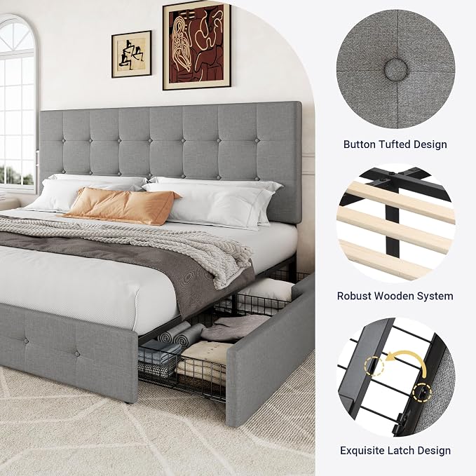 Allewie Upholstered King Size Platform Bed Frame - Image 6