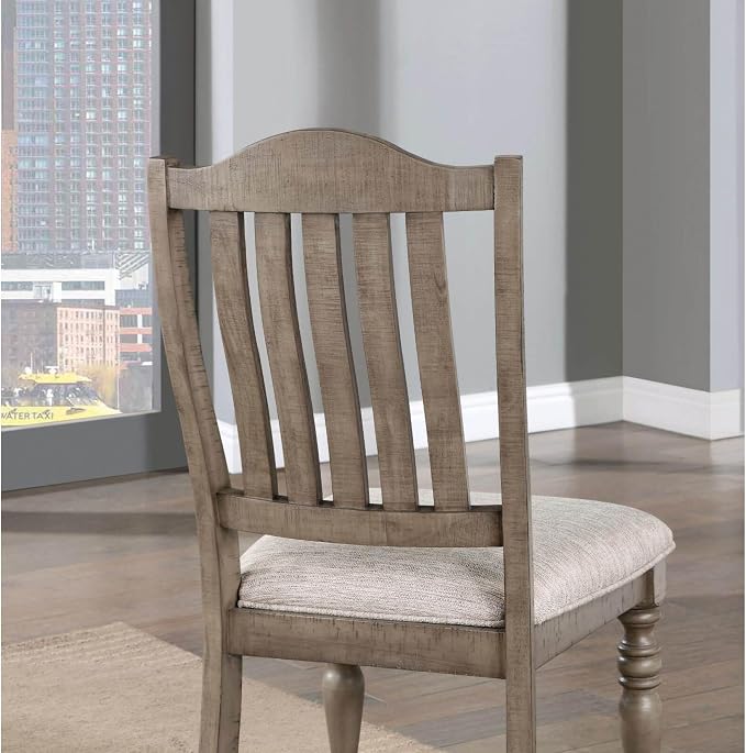 Transitional Style 2pcs Side Chairs Antique Gray Solid Wood Gray Fabric Dining - Image 6