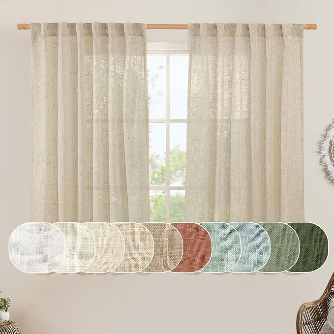 Semi Sheer Linen Curtains 54 Inch Length 2 Panels, 52 x 54 Inch | Light by LAMIT