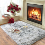 Fluffy Small Rug for Bedroom 2x3 Feet, Shag Soft Area Rug, Tie Dye Grey | - Image 3