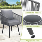 Kromax 3 Pieces Patio Rattan Bistro Conversation Set, Outdoor All-Weather - Image 3