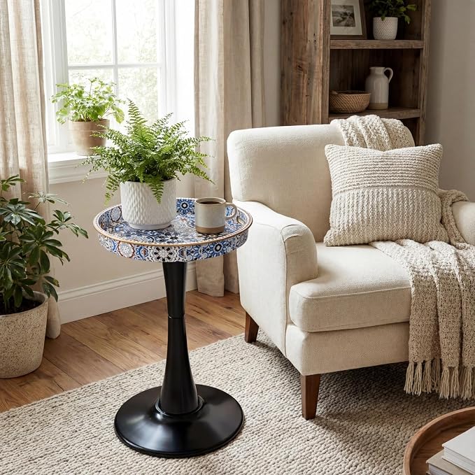 Gesodant Boho Chic Round Side Table, Stable Hourglass Pedestal Base, Unique - Image 8