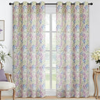 Yakamok 84 Inches Blue and Purple Leaves Linen Curtains by Yakamok