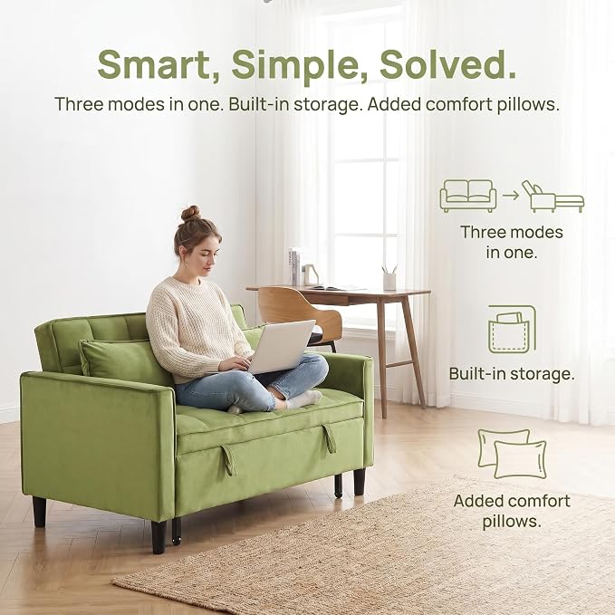 3 in 1 Convertible Sofa Bed, Loveseat Sleeper Sofa - Image 2