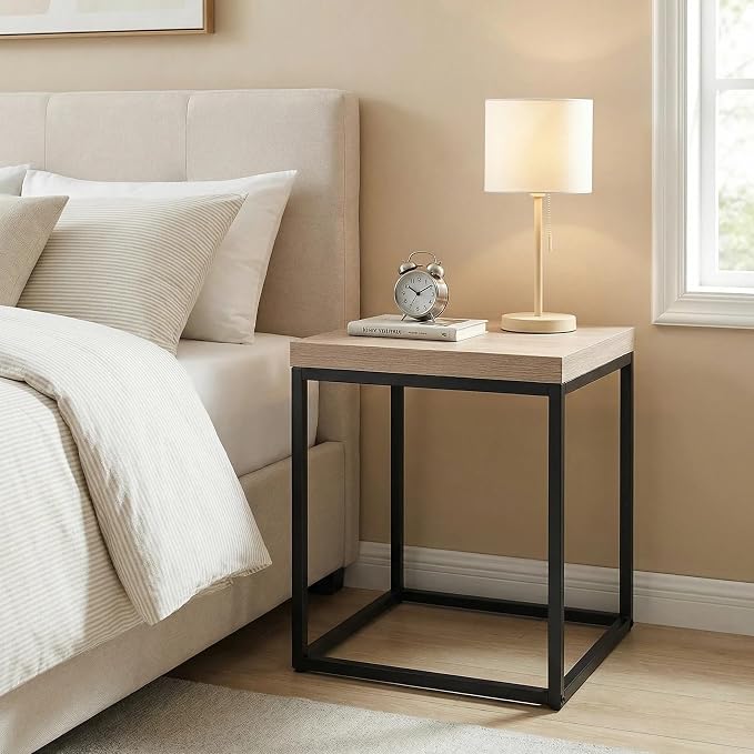 CENSI Modern Square End Table, Extra Thick 1.6" Wood Top & Metal Frame - Image 6