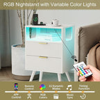 JOONEE White Nightstand with Charging Station and LED Lights, Modern Bedside - Image 5