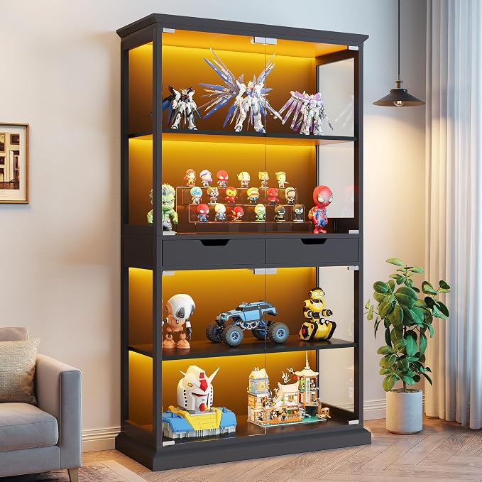 Jocoevol Display Cabinet with 4 Glass Doors, 4-Tier Modern Glass Display Case - Image 8