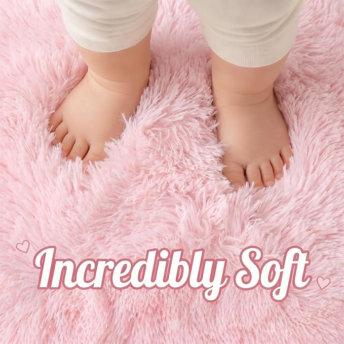 Light Pink Fluffy Round Rug 4ft - Image 3