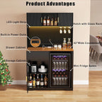 GDLF 72" Tall Bar Cabinet with Fridge Space, Fluted Coffee Liquor Hutch Cabinet - Image 5
