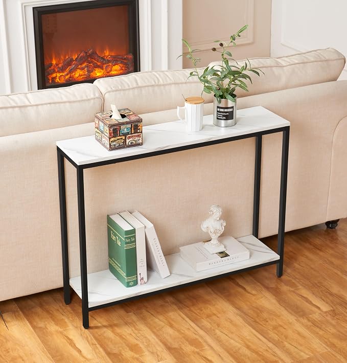 loglus Console Table for Entryway, Faux Marble MDF Sofa Table by loglus