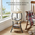 Small Round Side Table with Charging Station, 3-Tier Waist Circular End Table - Image 5