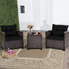 COSTWAY 3PCS Patio Furniture Set, PE Rattan Wicker Sofa w/Washable Cushion and - Image 4