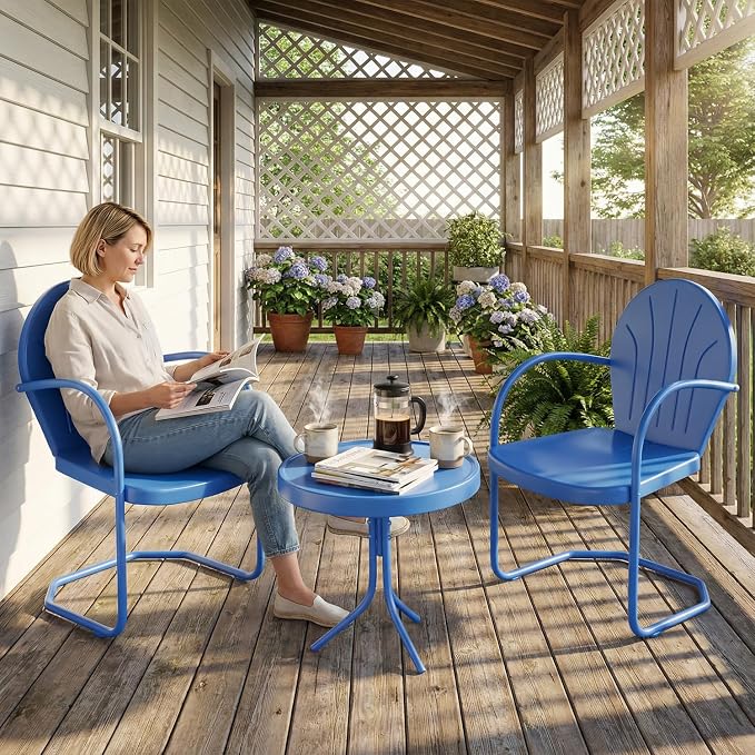 3 Pieces Patio Bistro Set, Retro Metal Outdoor Seating Conversation, 2 C-Spring - Image 3