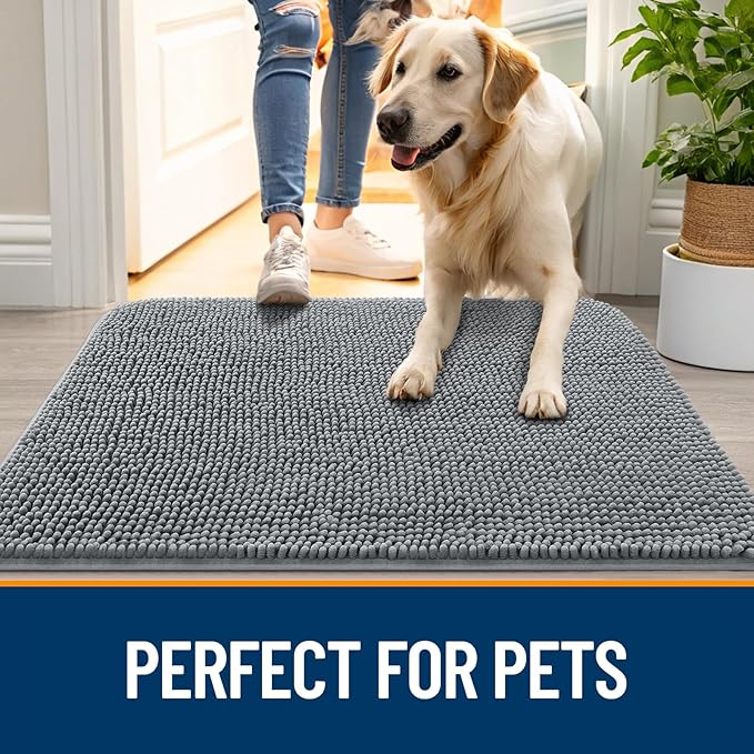 OLANLY Dog Door Mat for Muddy Paws 35x24, Super Absorbent Chenille Mud Mat | - Image 6