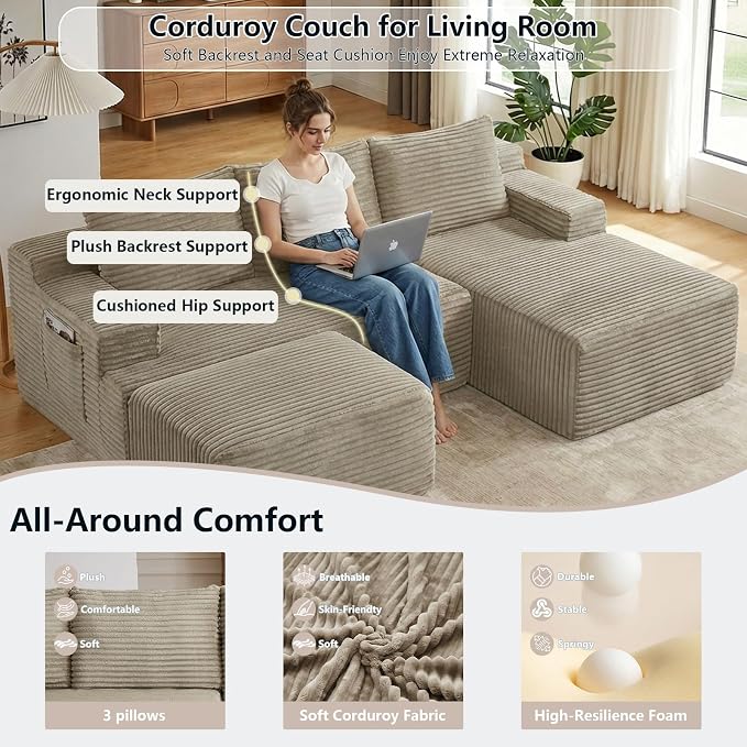 96" Cloud Sectional Couch U-Shaped Chaise - Image 3