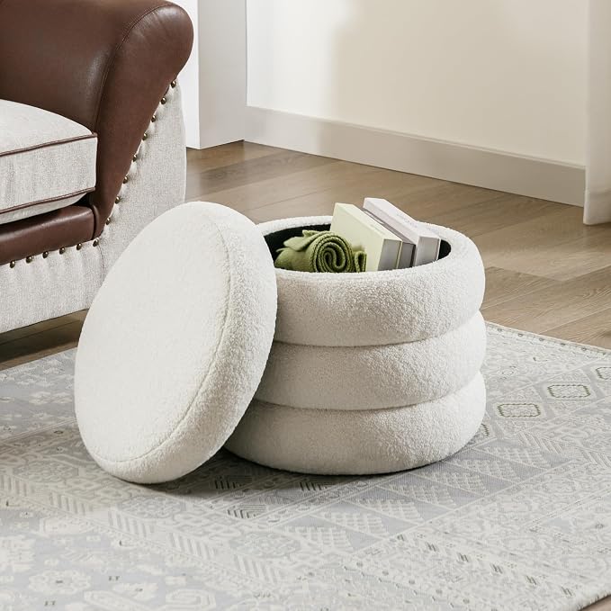 Flouki 19.5" Storage Ottoman Round, Vanity Stools - Image 6
